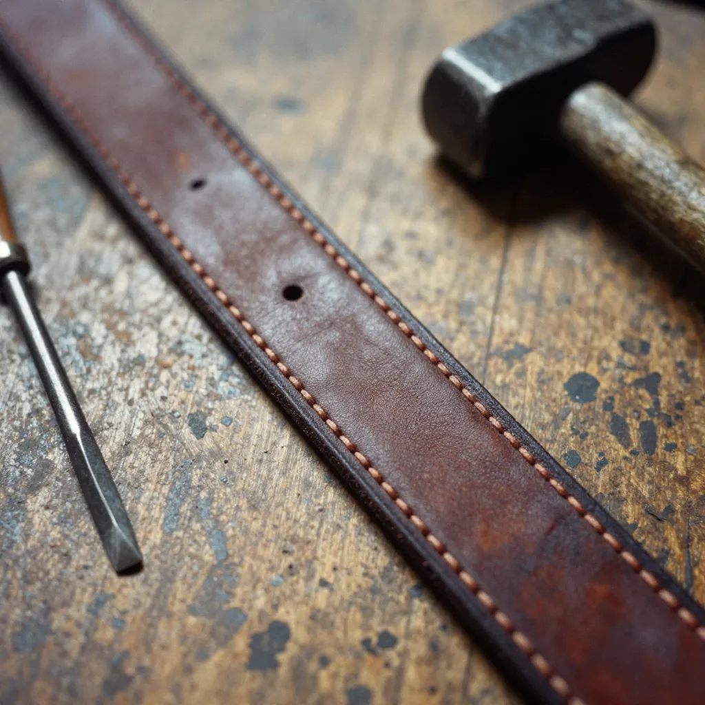 Closeup of hand tooling leather